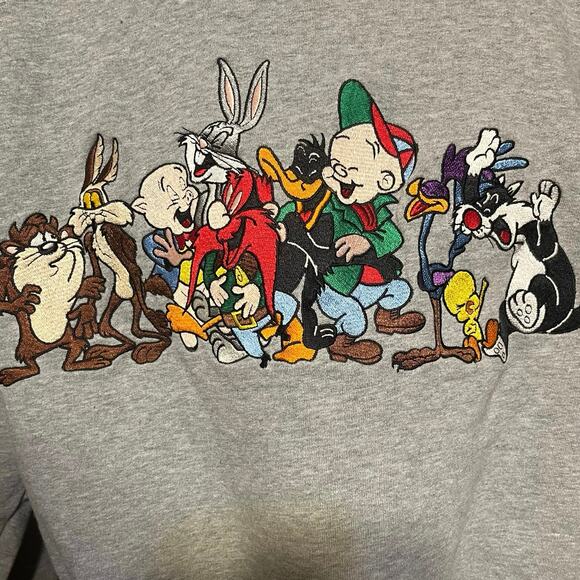 Vtg 1991 Acme Clothing Co Embroidered Looney Tunes Sweatshirt XXL Gray Cartoon - Picture 3 of 6